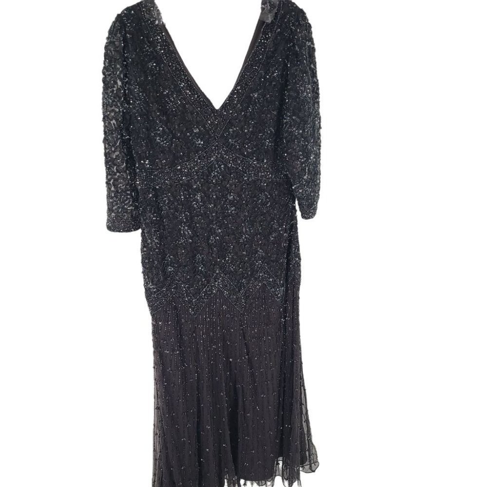 Pisarro Nights Women's Sequin Embroidered Party Night Dress Dark Gray Size 16